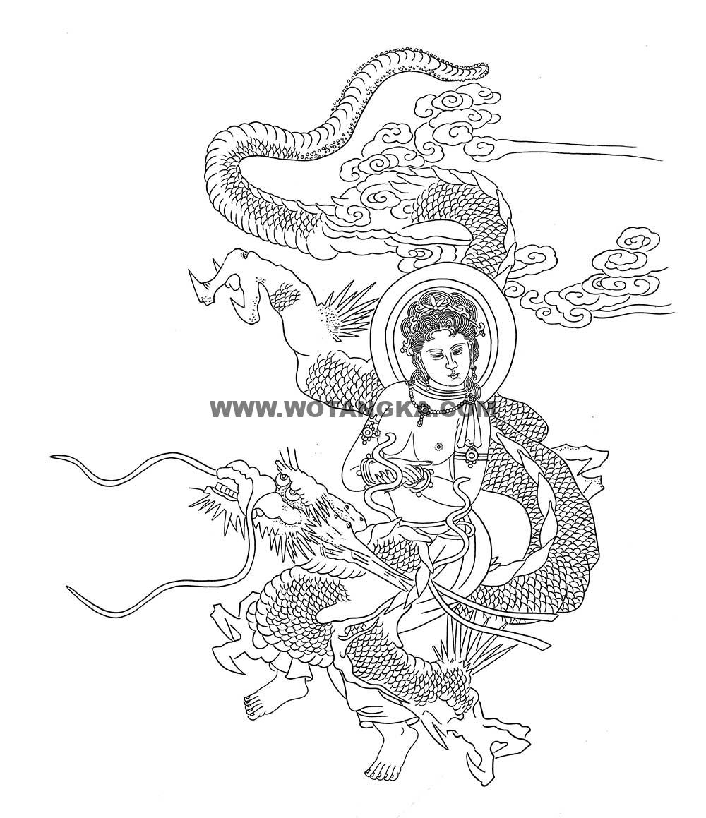沃唐卡-唐卡白描线稿编号RD82536:游龙观音