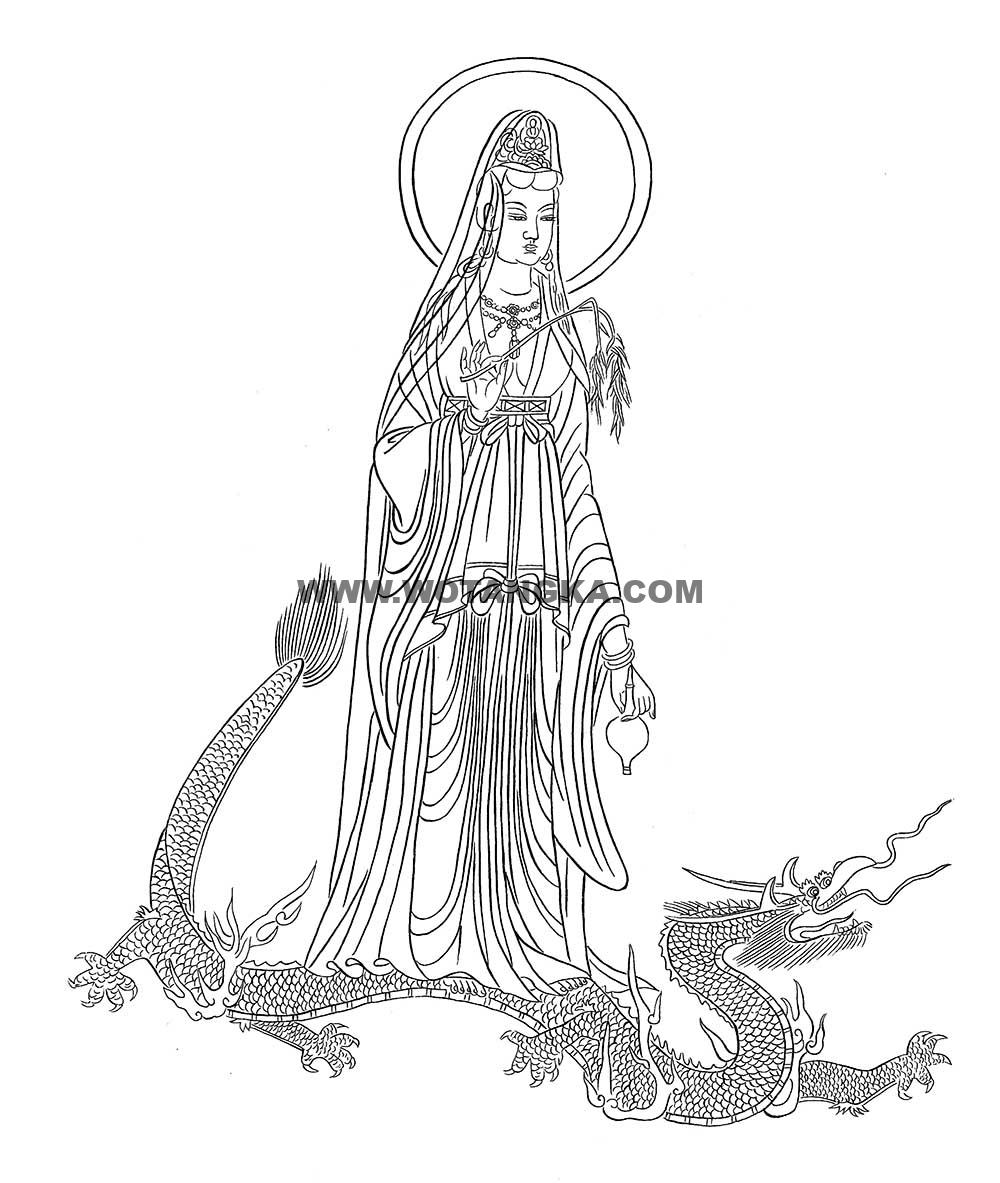 沃唐卡-唐卡白描线稿编号RD83286：游龙观音