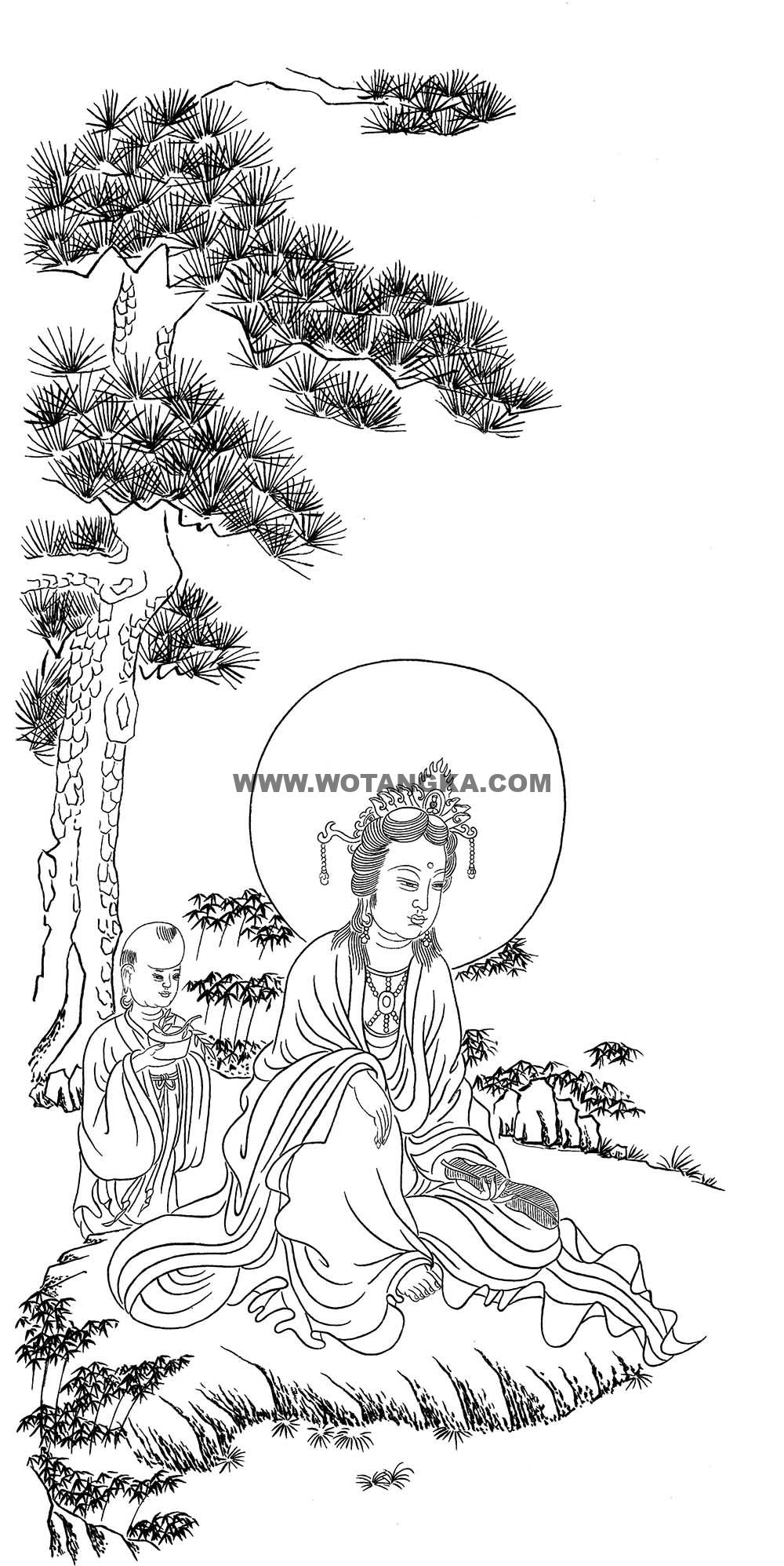 沃唐卡-唐卡白描线稿编号RD84284：观音静息图