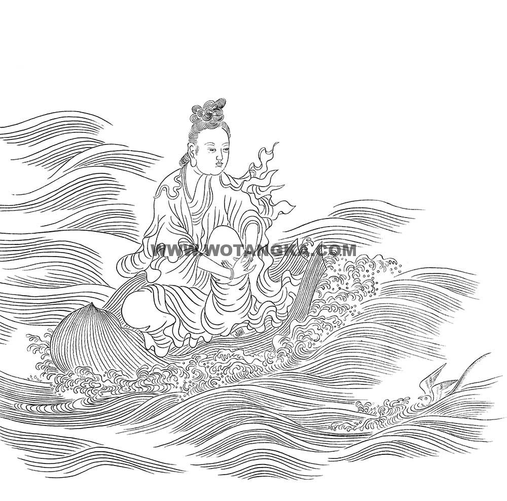沃唐卡-唐卡白描线稿编号RD86634:渡海观音