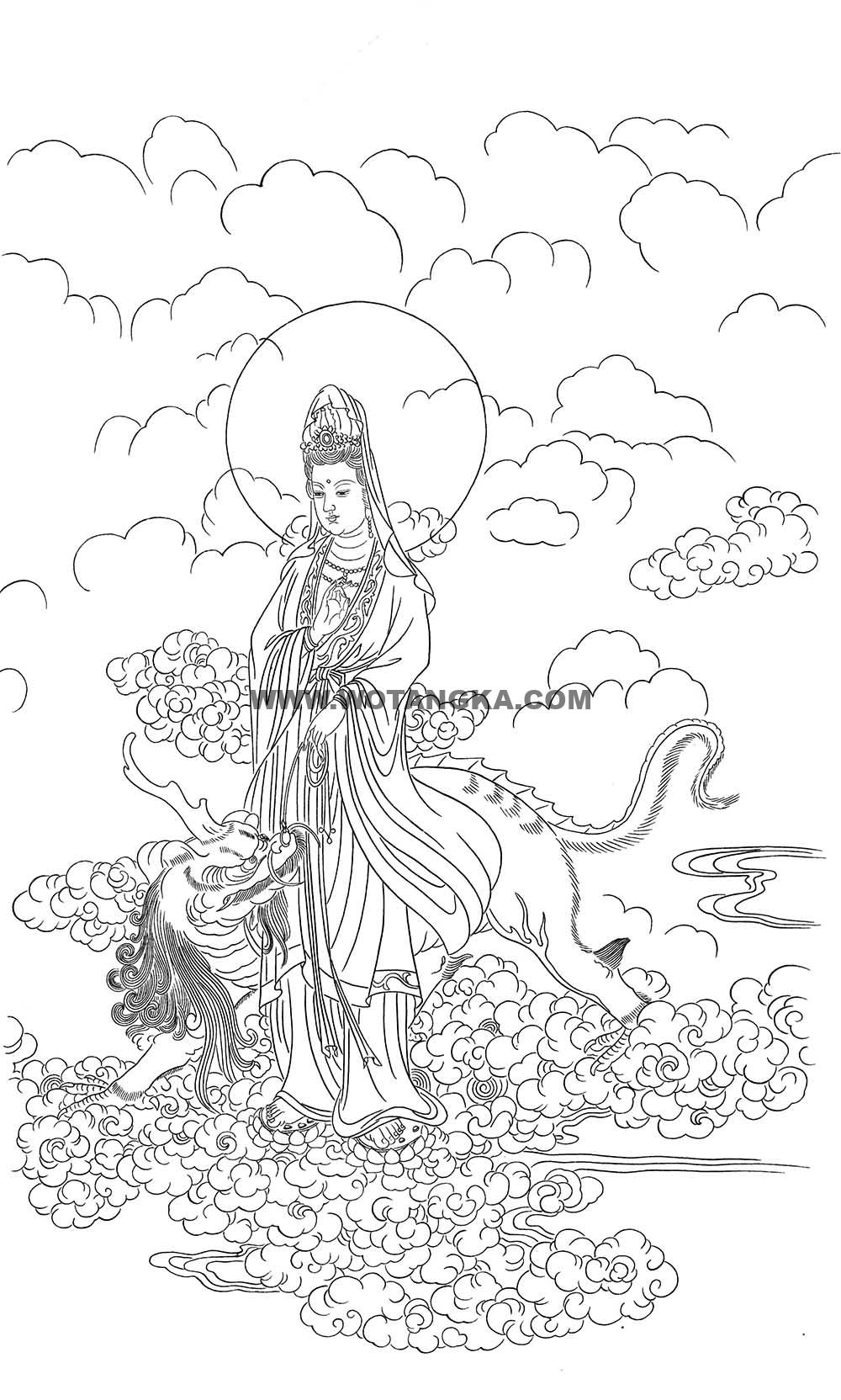 沃唐卡-唐卡白描线稿编号RD86783：金毛吼观音