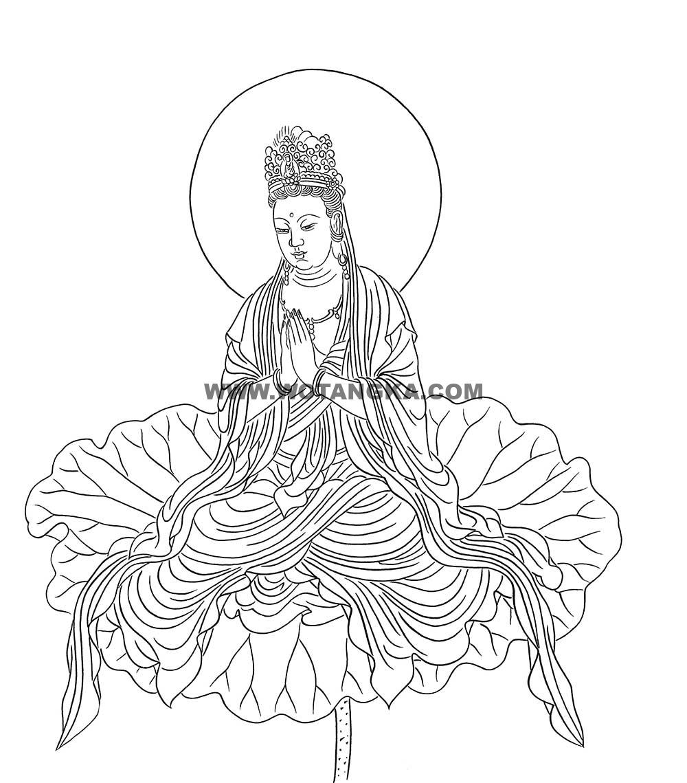 沃唐卡-唐卡白描线稿编号RD86877：坐莲观音