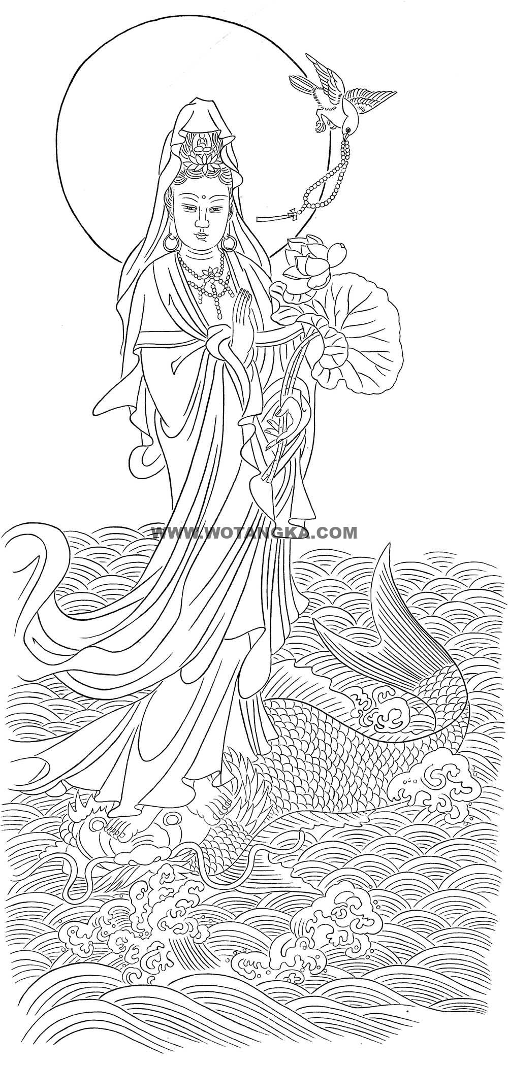 沃唐卡-唐卡白描线稿编号RD87271：游龙观音
