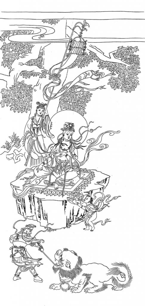 沃唐卡-唐卡白描线稿编号RD88666：狮子吼观音