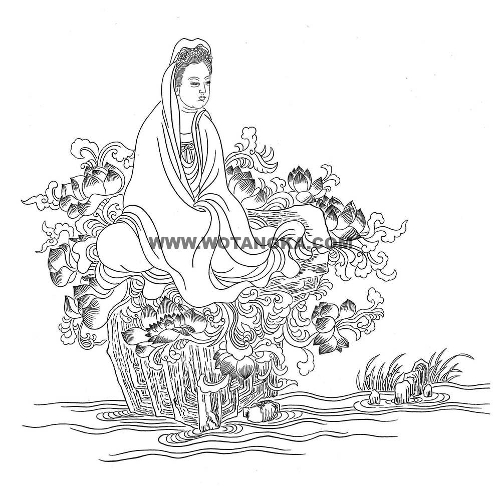 沃唐卡-唐卡白描线稿编号RD88855:坐莲观音