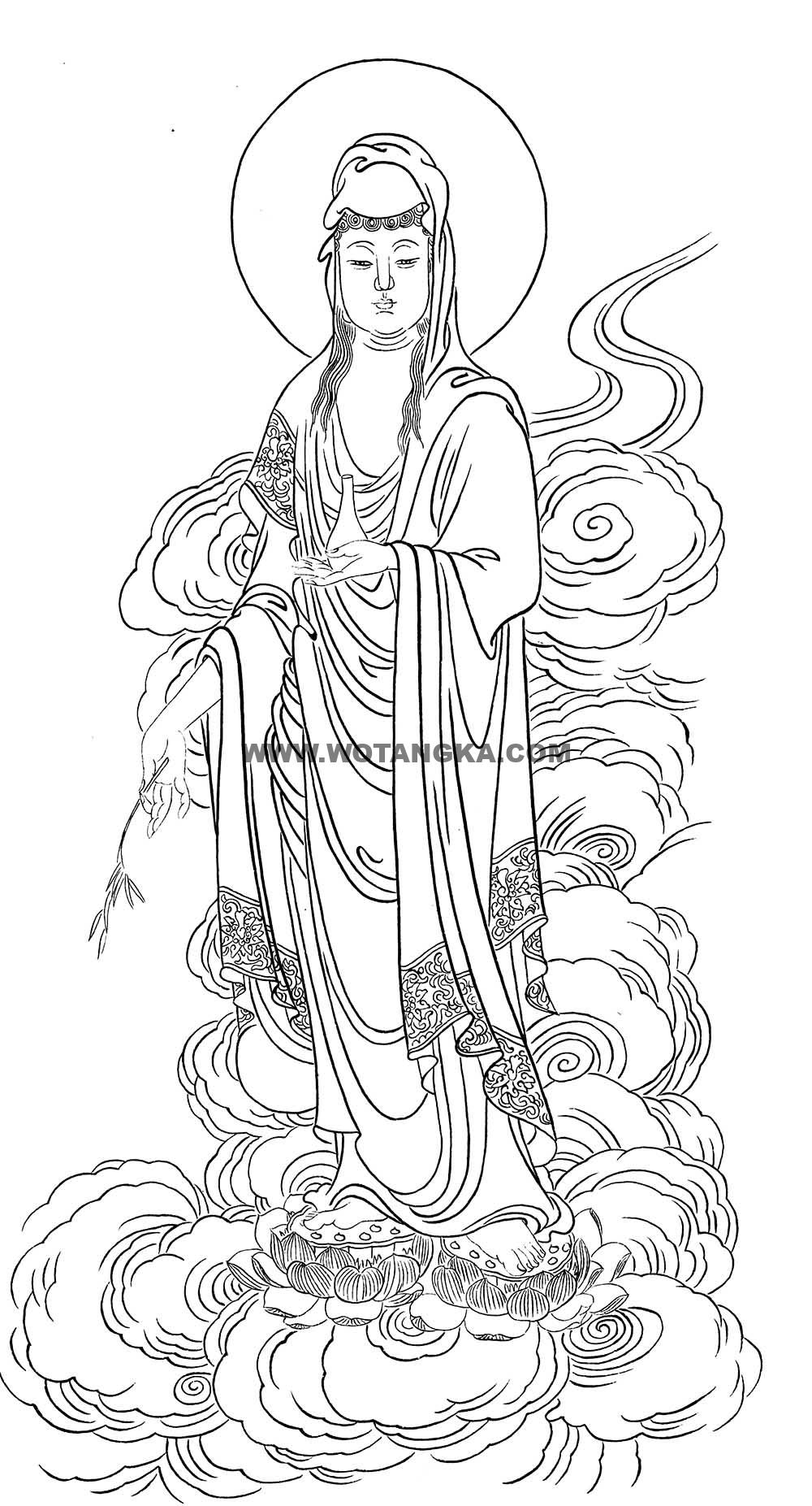 沃唐卡-唐卡白描线稿编号RD89788:杨柳枝观音