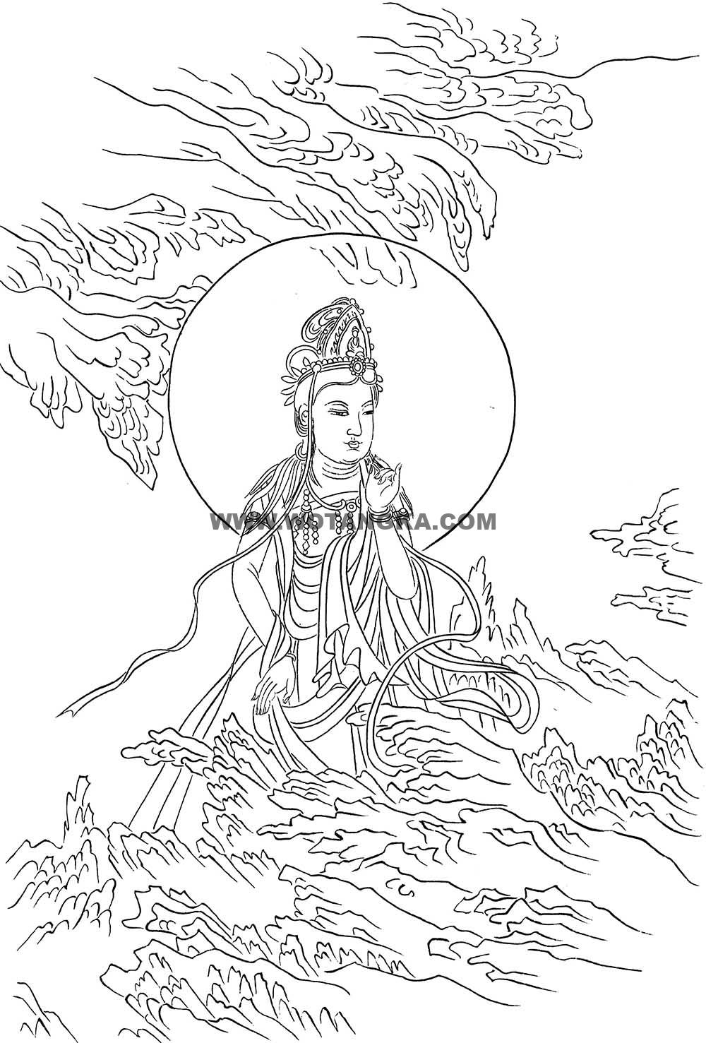 沃唐卡-唐卡白描线稿编号RD92116:静息观音