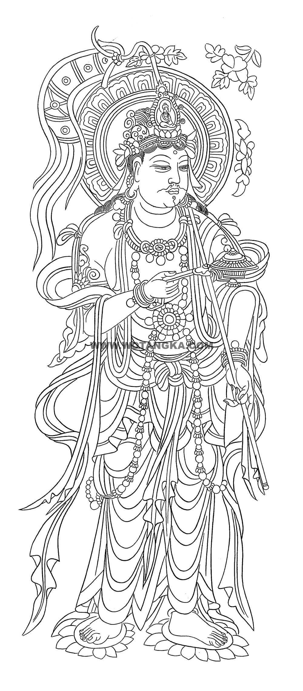 沃唐卡-唐卡白描线稿编号RD93305:如意观音