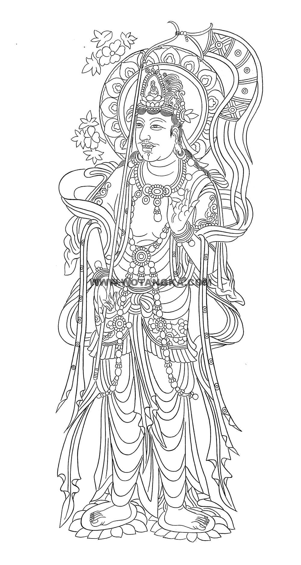 沃唐卡-唐卡白描线稿编号RD93841:持仗观音