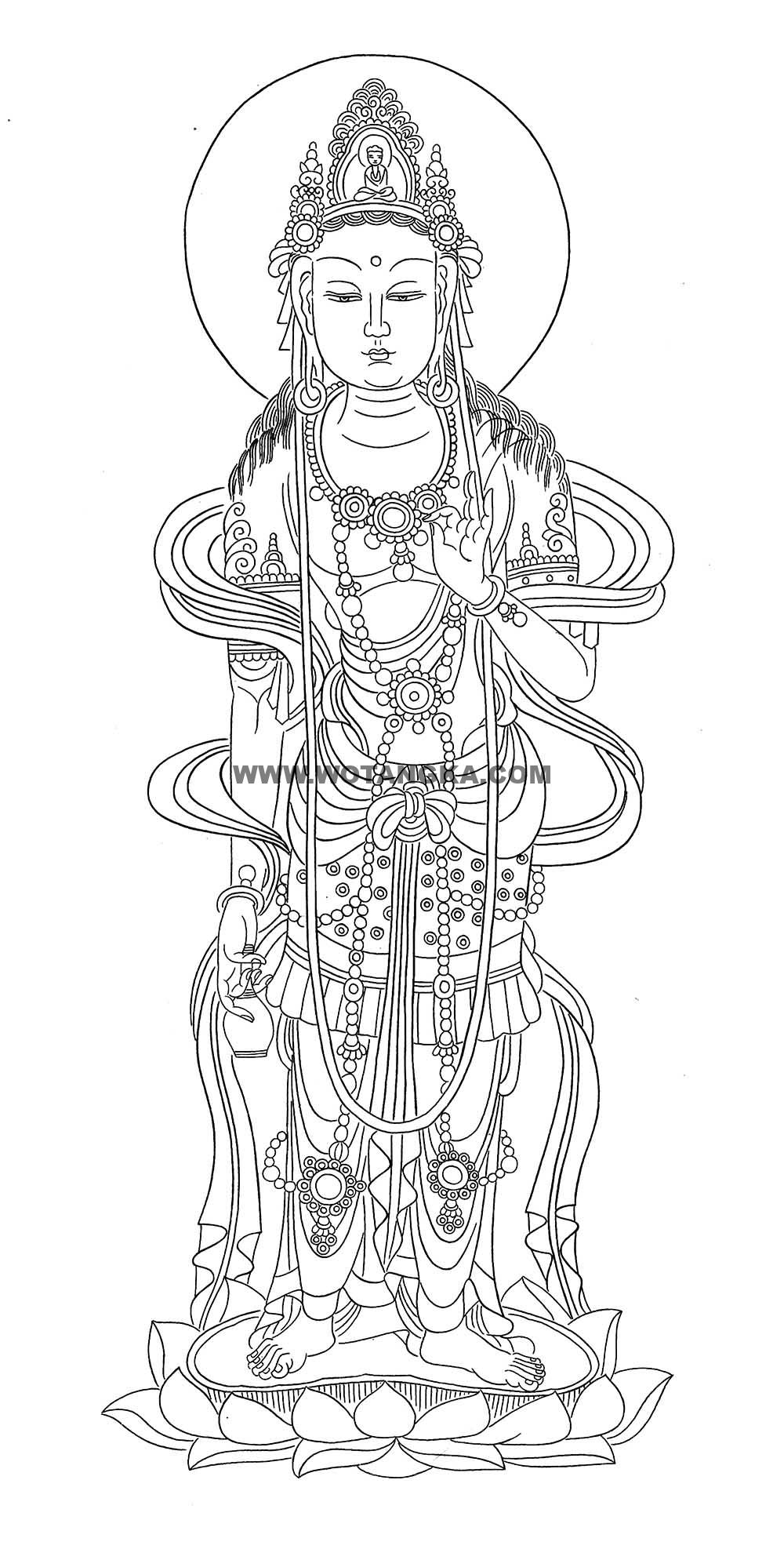 沃唐卡-唐卡白描线稿编号RD94169:持瓶观音