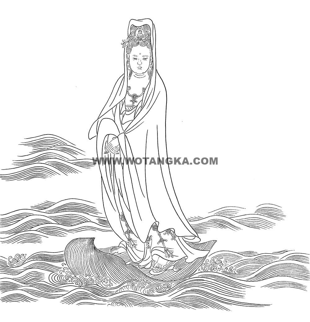 沃唐卡-唐卡白描线稿编号RD94263：白衣观音
