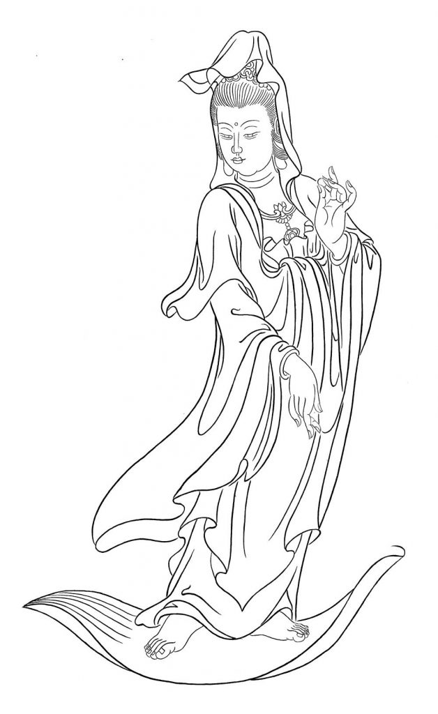沃唐卡-唐卡白描线稿编号RD94413：白衣观音