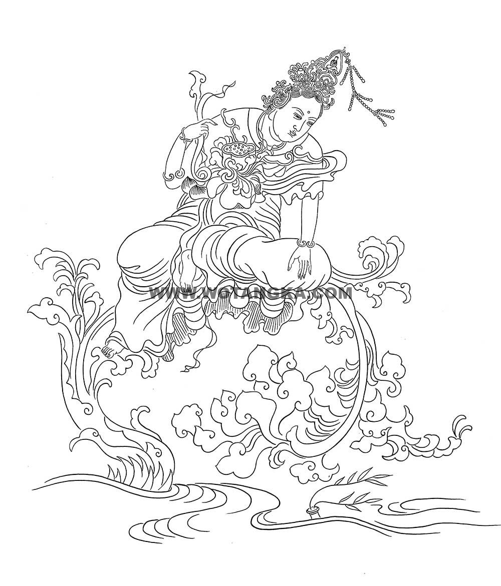 沃唐卡-唐卡白描线稿编号RD96134：持莲观音