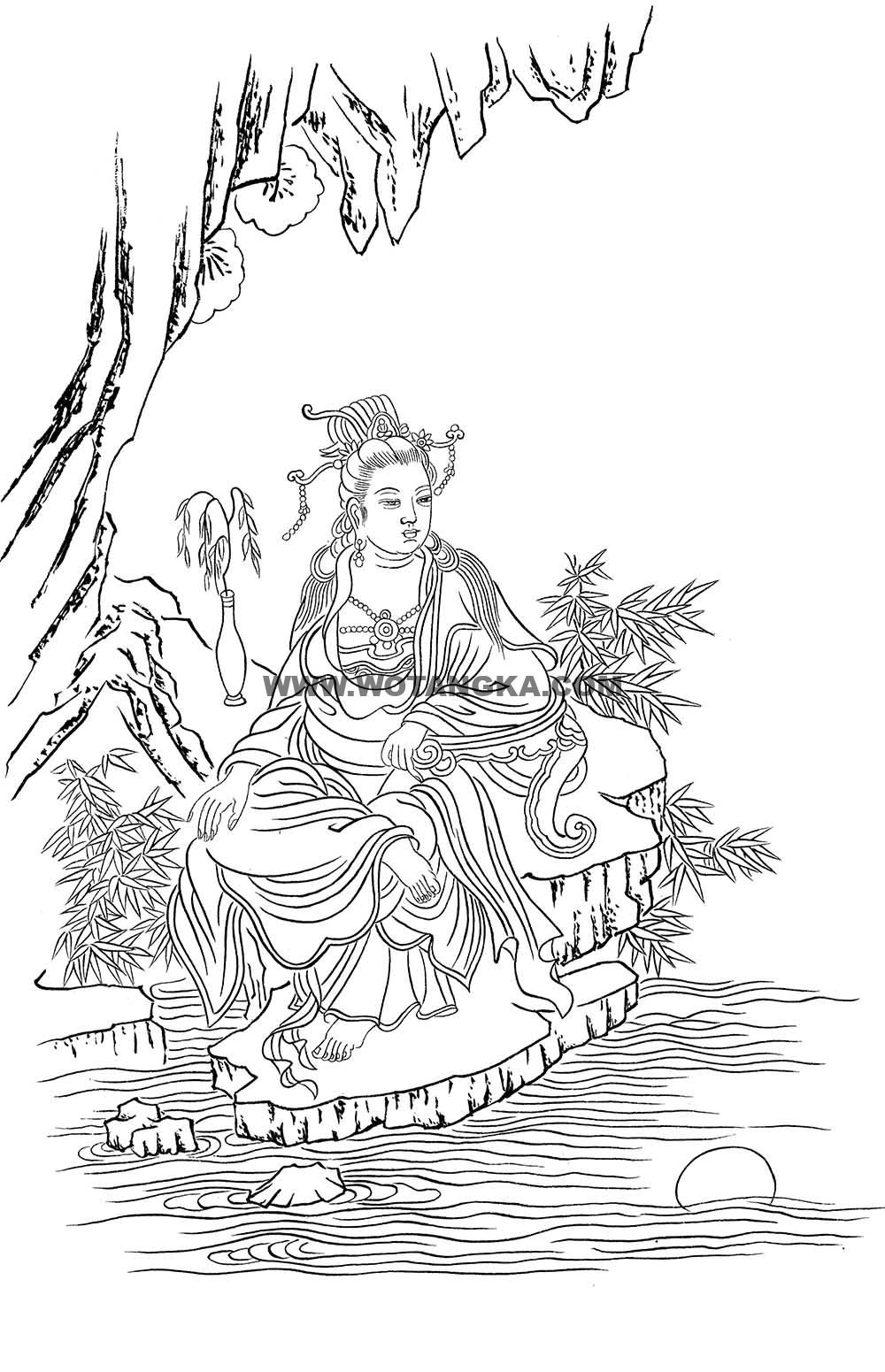 沃唐卡-唐卡白描线稿编号RD96596：静息观音