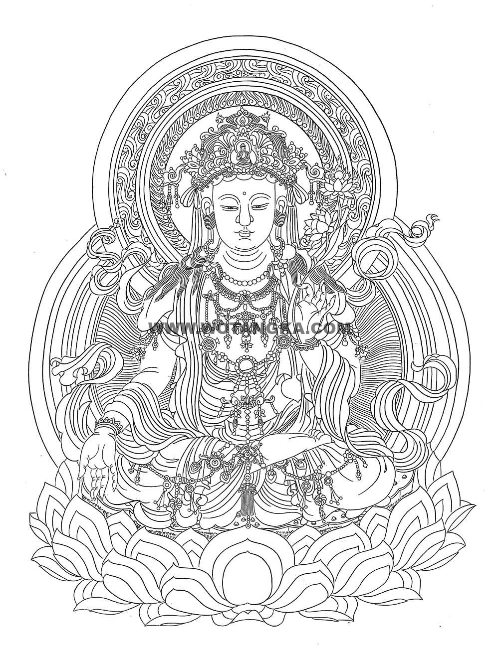 沃唐卡-唐卡白描线稿编号RD97096：予愿观音
