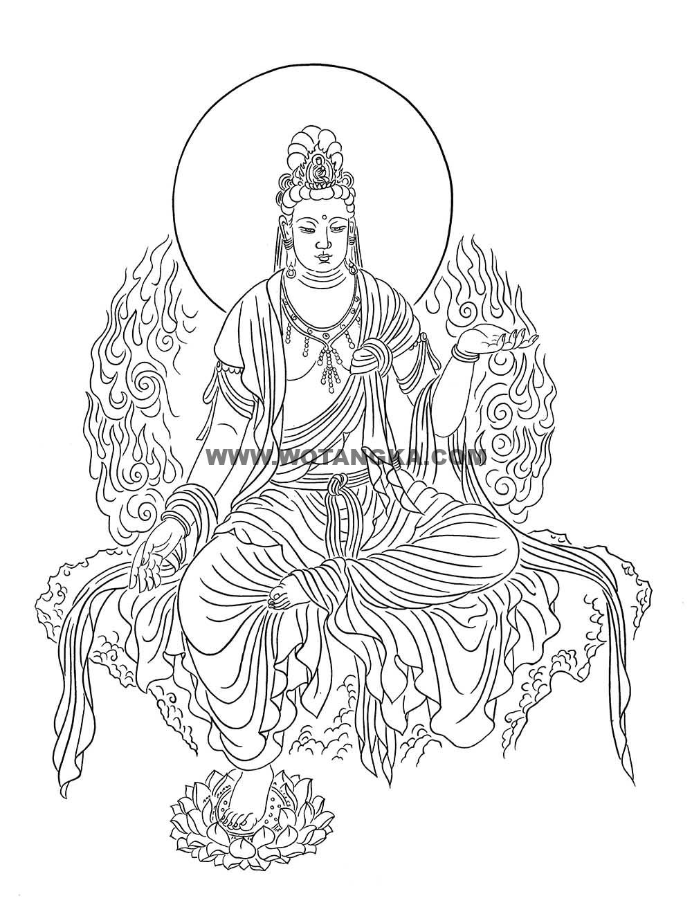 沃唐卡-唐卡白描线稿编号RD98576：业火观音