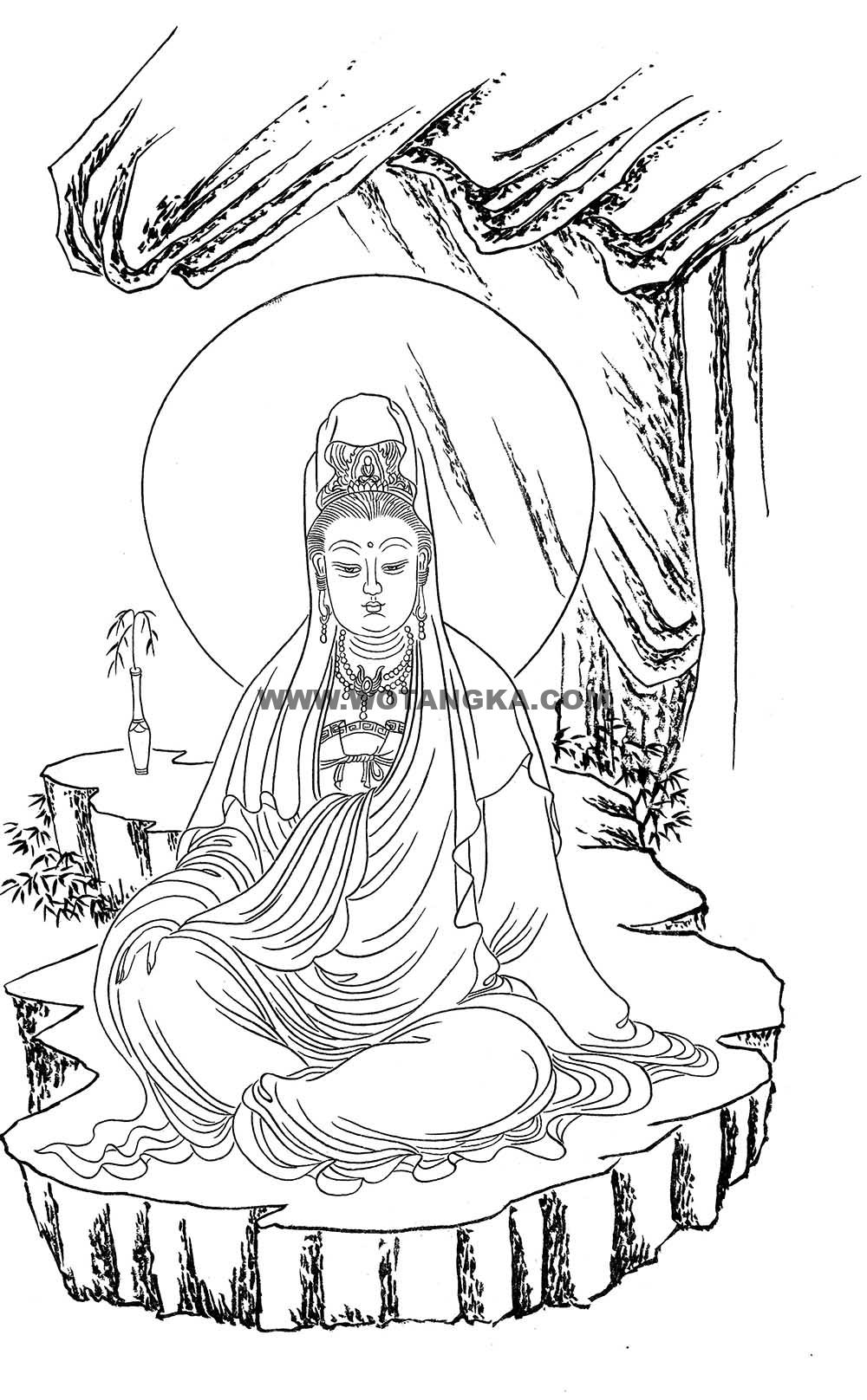 沃唐卡-唐卡白描线稿编号RD99633：白衣观音