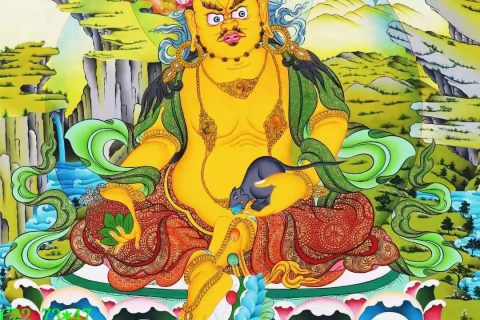 编号138-123433：彩绘唐卡-黄财神·五方财神（73*47CM左右）