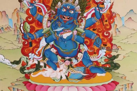 编号138-124014：彩绘唐卡-六臂玛哈嘎拉（60*42CM左右）