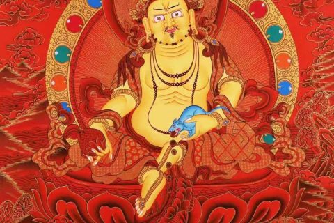 编号138-125018：红金唐卡-黄财神·五方财神（88*62CM左右）