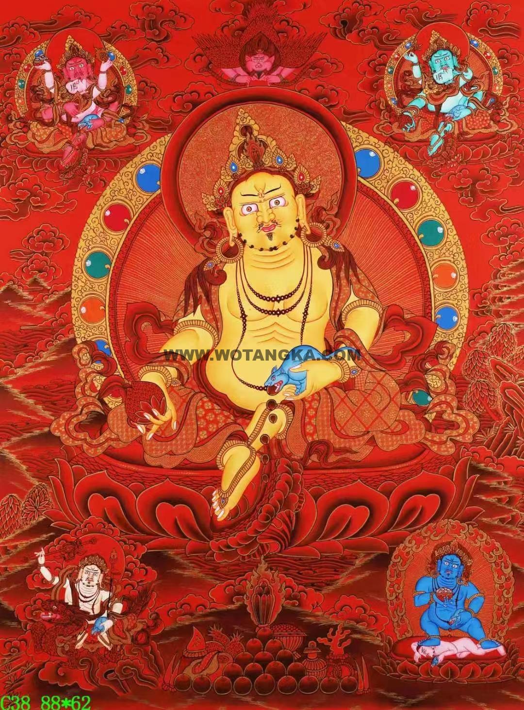 编号138-125018:红金唐卡-黄财神·五方财神(88*62CM左右)