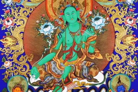 编号138-138499：彩绘唐卡-绿度母（75*53CM左右）