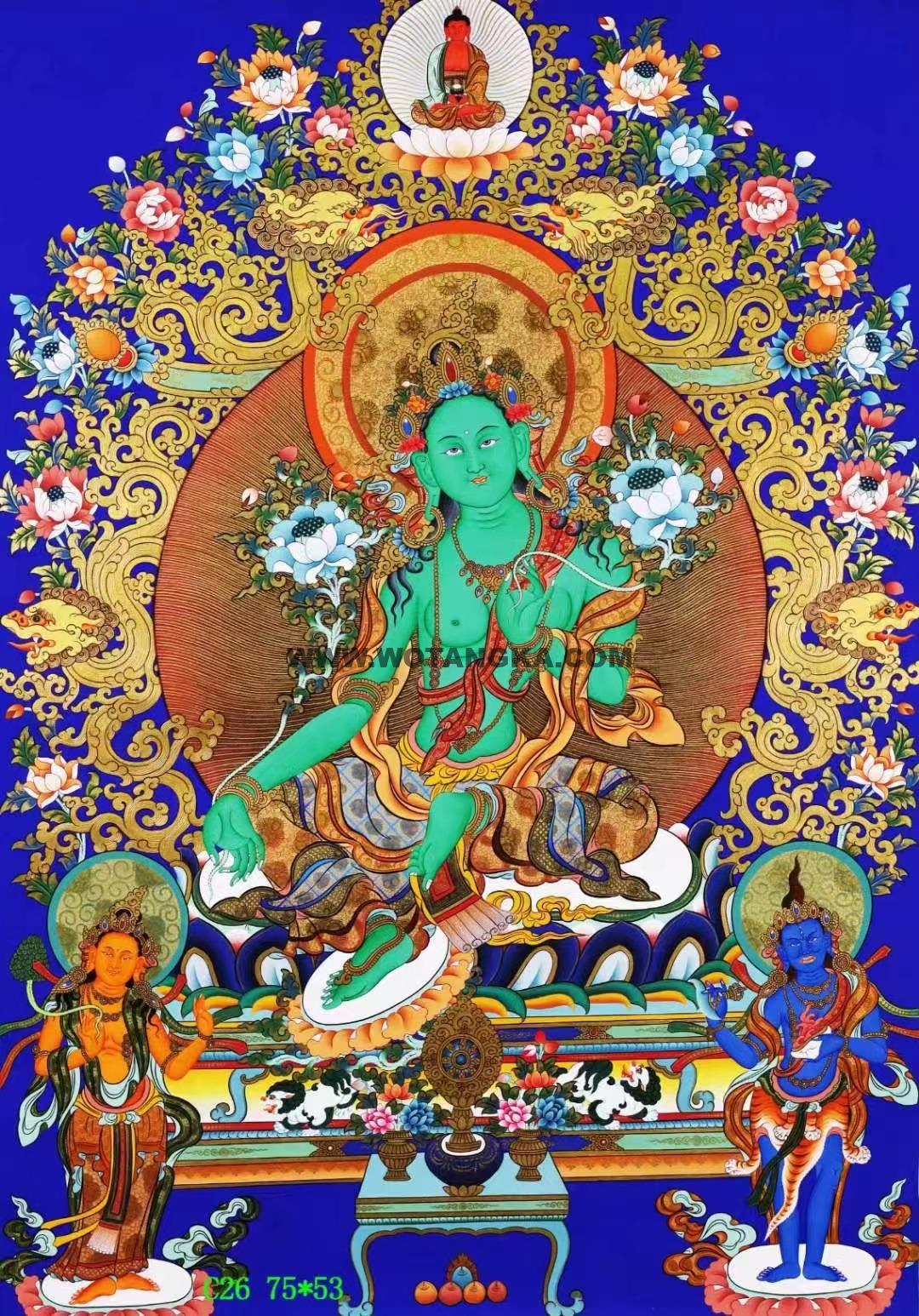 编号138-138499:彩绘唐卡-绿度母(75*53CM左右)