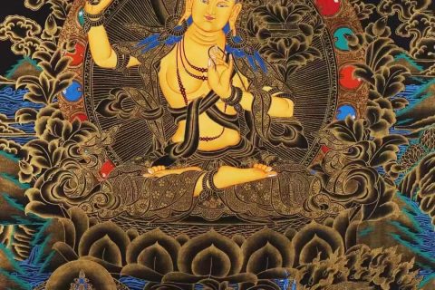 编号138-138951：黑金唐卡-文殊菩萨·三怙主（88*62CM左右）