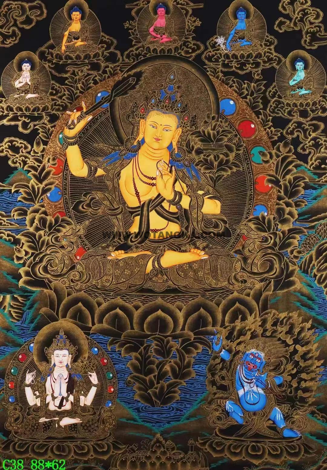 编号138-138951:黑金唐卡-文殊菩萨·三怙主(88*62CM左右)