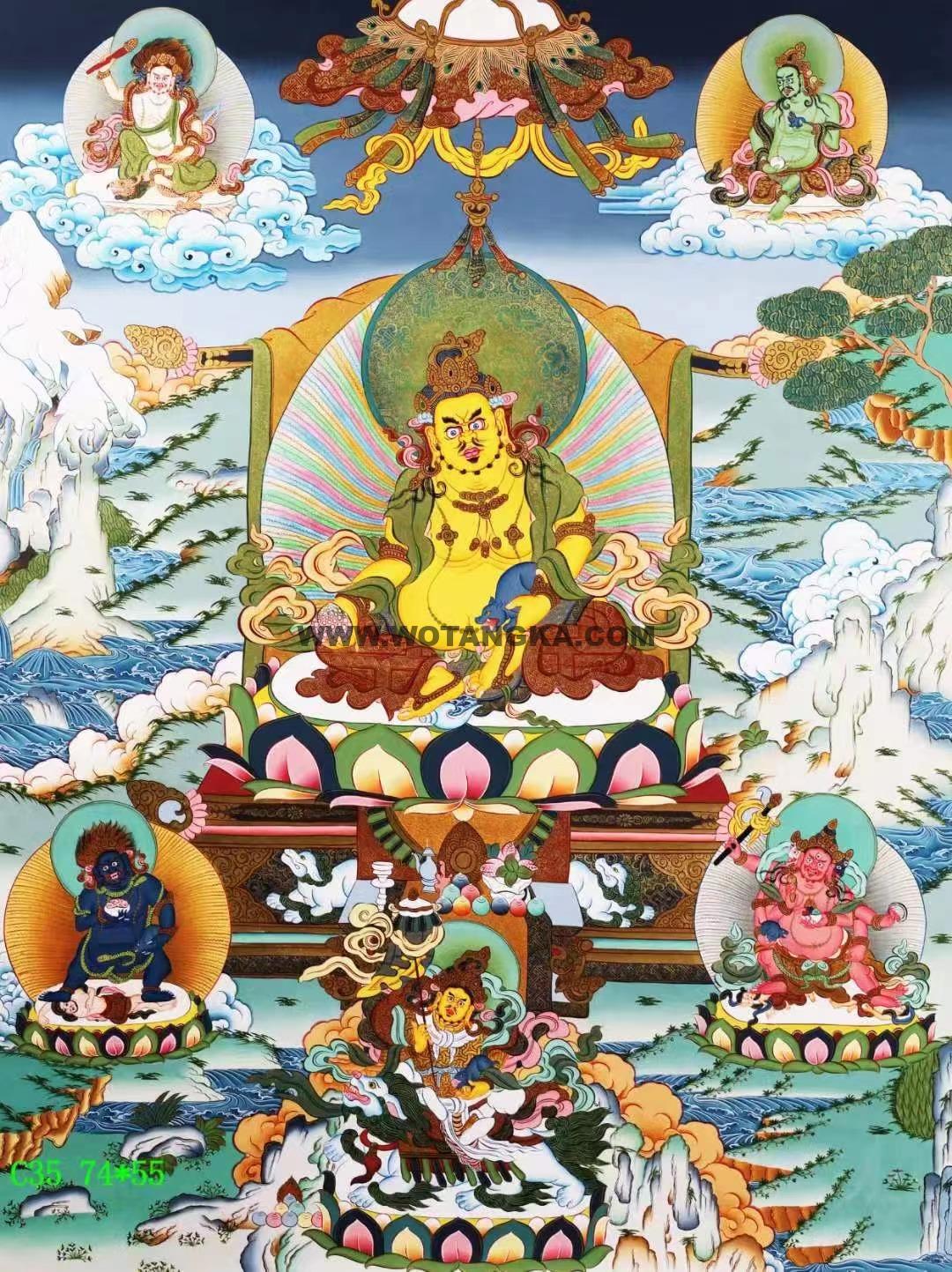 编号138-182351:彩绘唐卡-黄财神·五方财神(76*52CM左右)