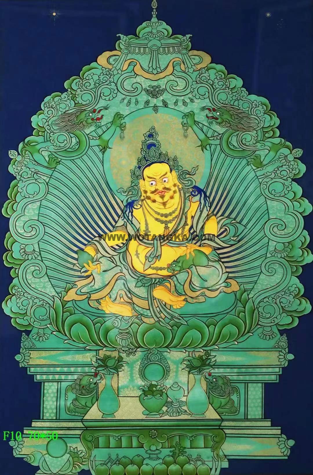 |已结缘·可定制|唐卡寄卖编号:JM·138-190181-黄财神华盖宝座摩尼宝财富供养图(绿唐)