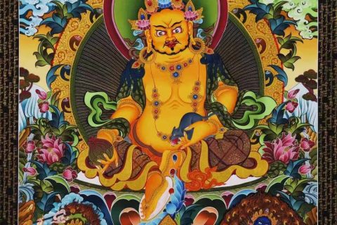 编号138-200705：彩绘唐卡-黄财神·五方财神（82*60CM左右）