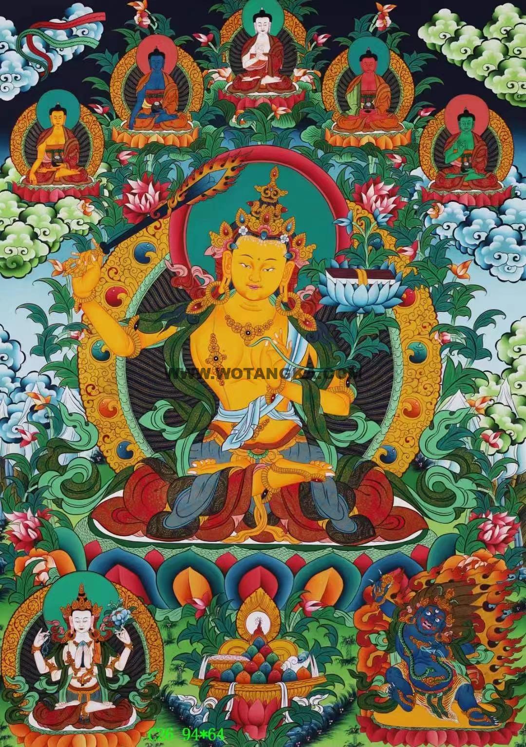 编号138-325357：彩绘唐卡-文殊菩萨·三怙主（94*64CM左右）