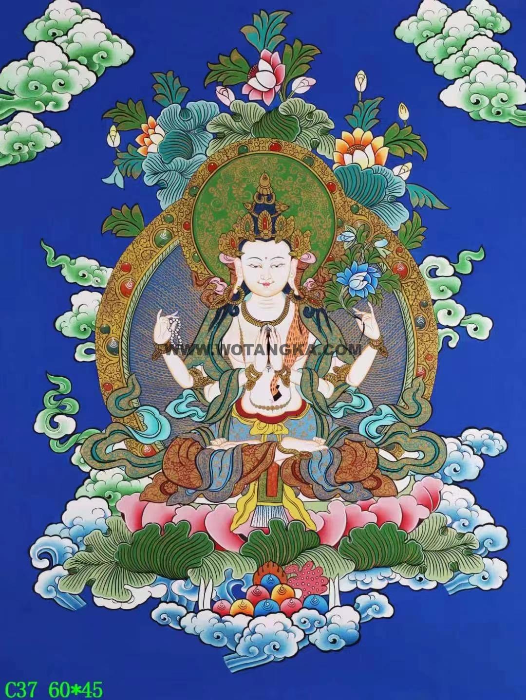 编号138-335837：彩绘唐卡-四臂观音（60*44CM左右）