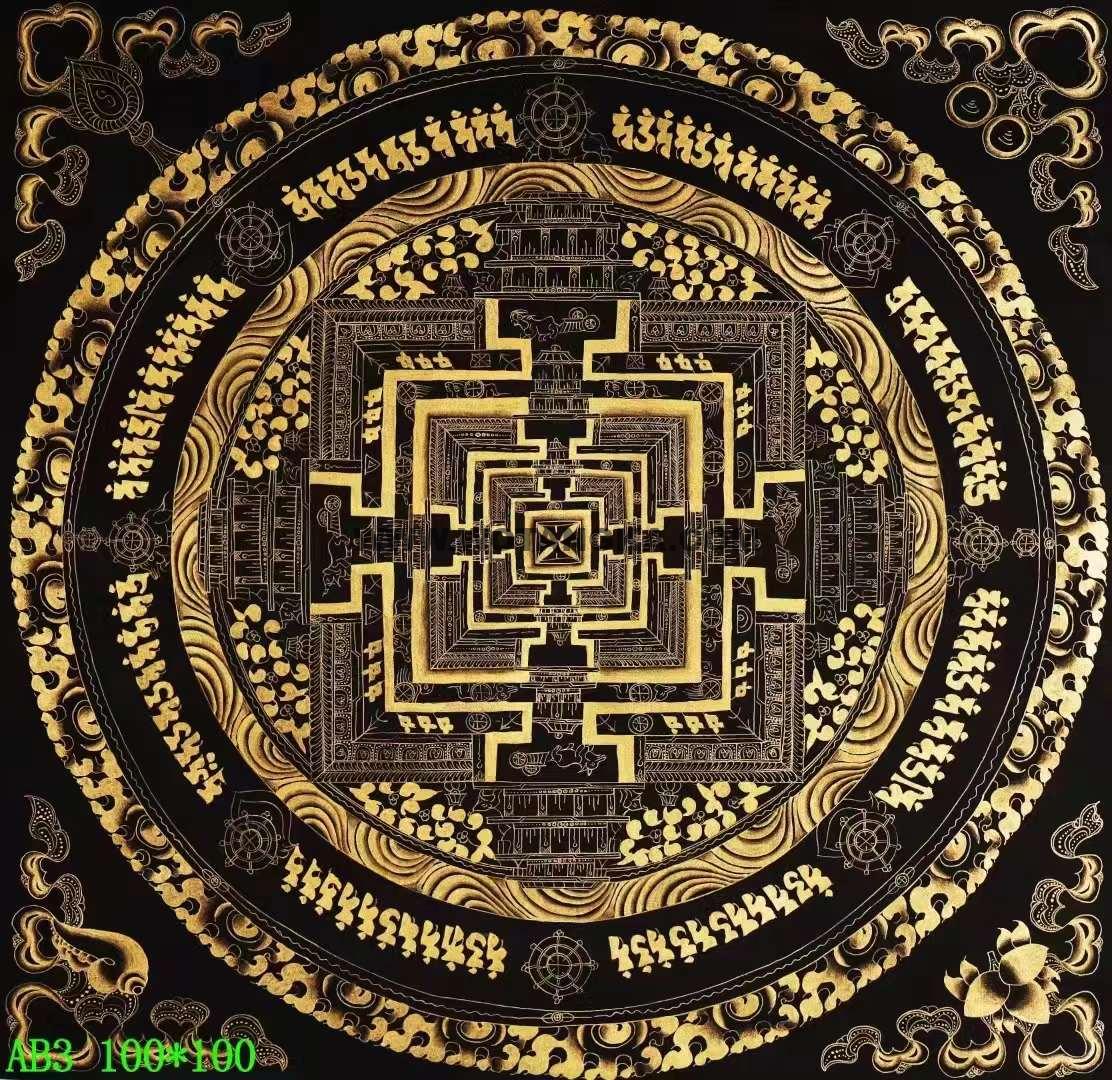 编号138-365395：黑金唐卡-时轮金刚坛城（100*100CM左右）