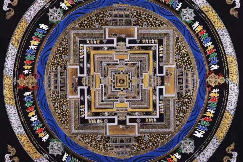 编号138-422893：彩绘唐卡-时轮金刚坛城（100*100CM左右）