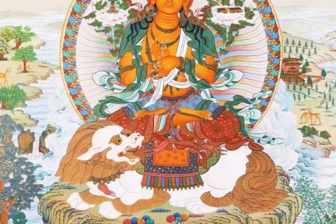 编号138-445607：彩绘唐卡-文殊菩萨（76*56CM左右）