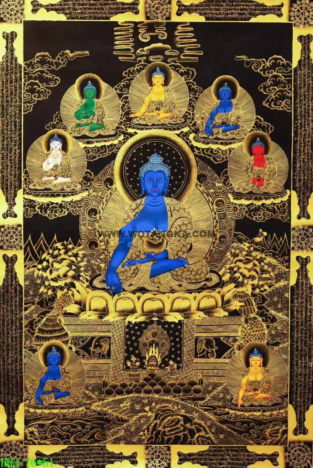 编号138-523919：黑金唐卡-药师佛·药师八佛（76*51CM左右）