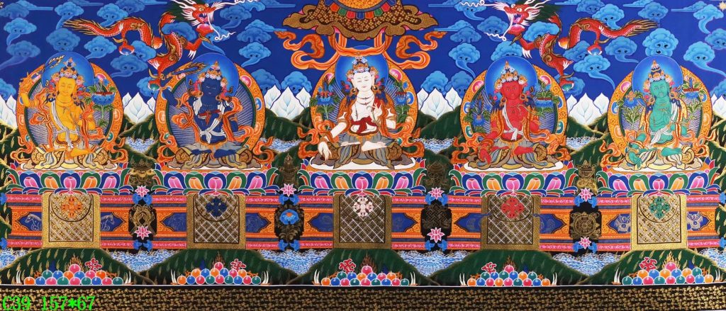 编号138-563251：彩绘唐卡-文殊菩萨·五部文殊（67*157CM左右）