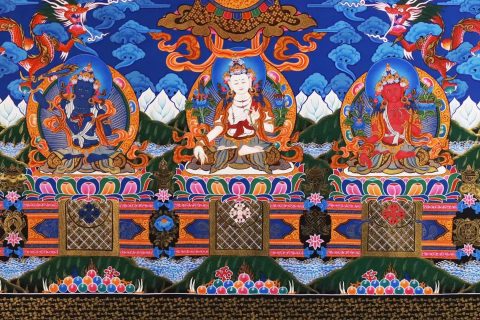 编号138-563251：彩绘唐卡-文殊菩萨·五部文殊（67*157CM左右）