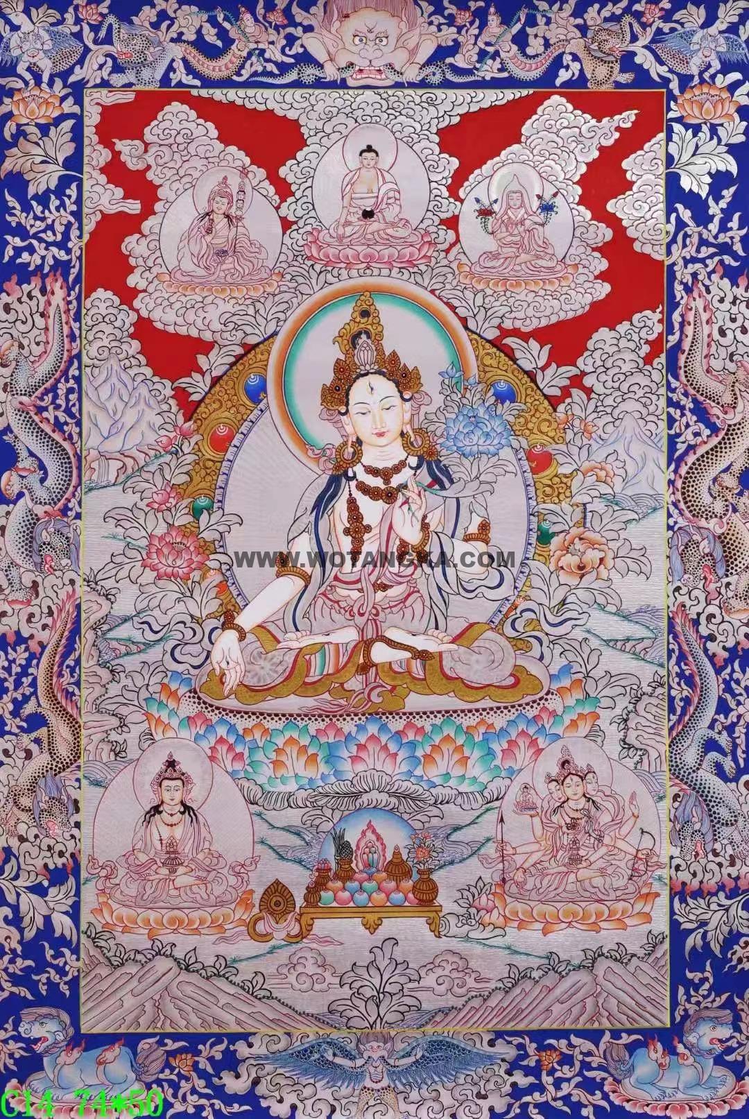 编号138-568643：白银唐卡-白度母·长寿三尊（74*50CM左右）