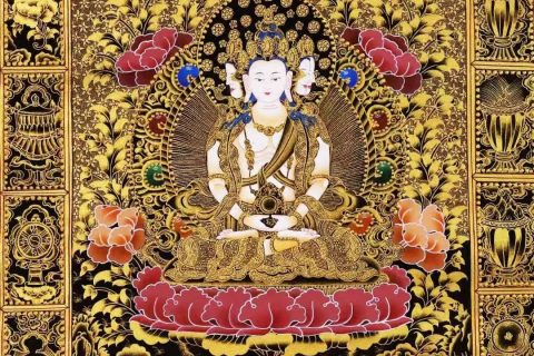 编号138-968230：黑金唐卡-四面大日如来（74*51CM左右）