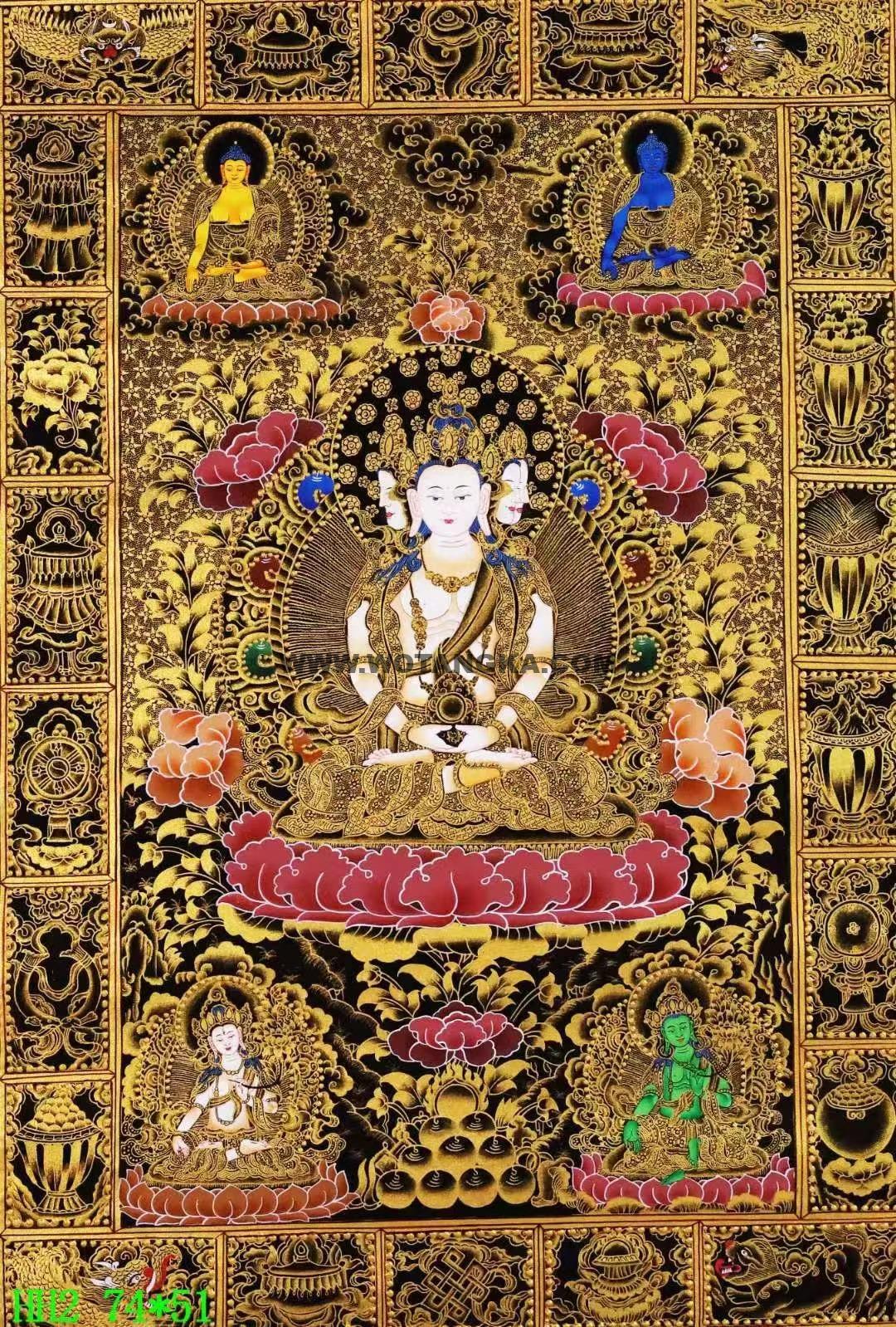编号138-968230:黑金唐卡-四面大日如来(74*51CM左右)