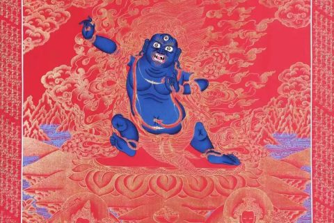 编号138-633174：红金唐卡-金刚手菩萨·三怙主（90*65CM左右）