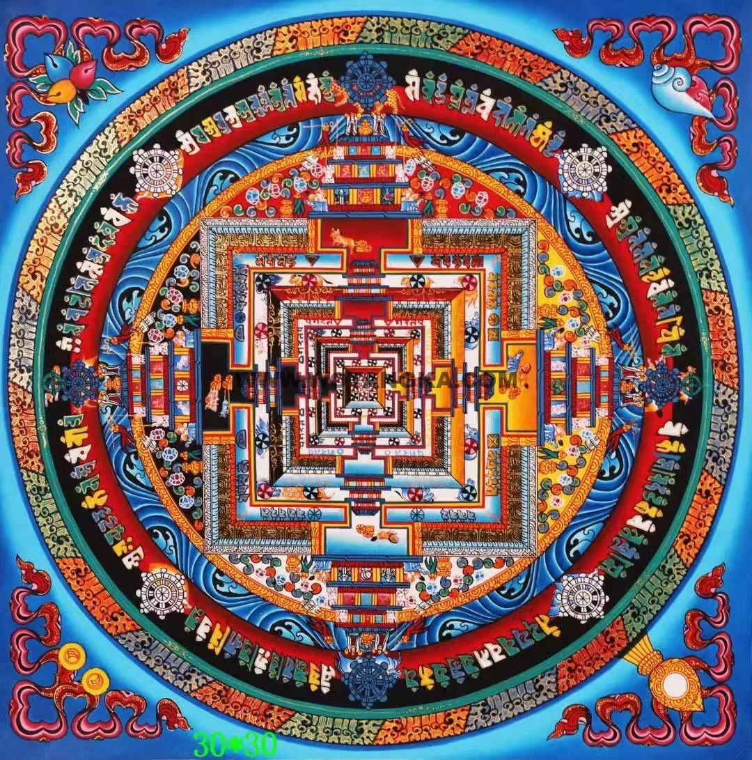 编号138-650125：彩绘唐卡-时轮金刚坛城（30*30CM左右）