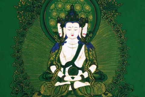 编号138-650498：绿金唐卡-四面大日如来（61*43CM左右）