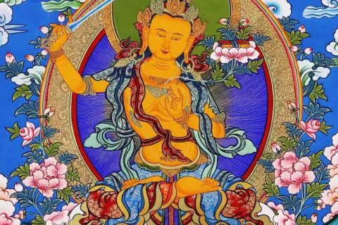 编号138-683346：彩绘唐卡-文殊菩萨（60*45CM左右）