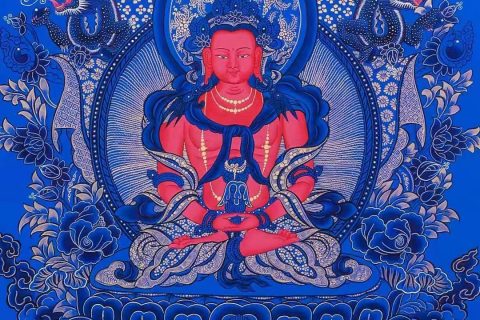 编号138-688367：蓝金唐卡-长寿佛（60*43CM左右）