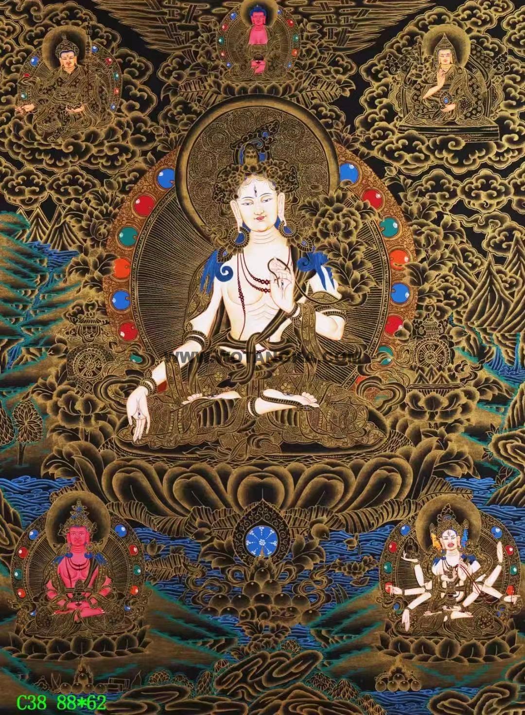 编号138-689565:彩绘唐卡-白度母·长寿三尊(88*62CM左右)