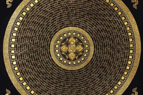 编号138-755341：黑金唐卡-六字真言坛城（50*50CM左右）